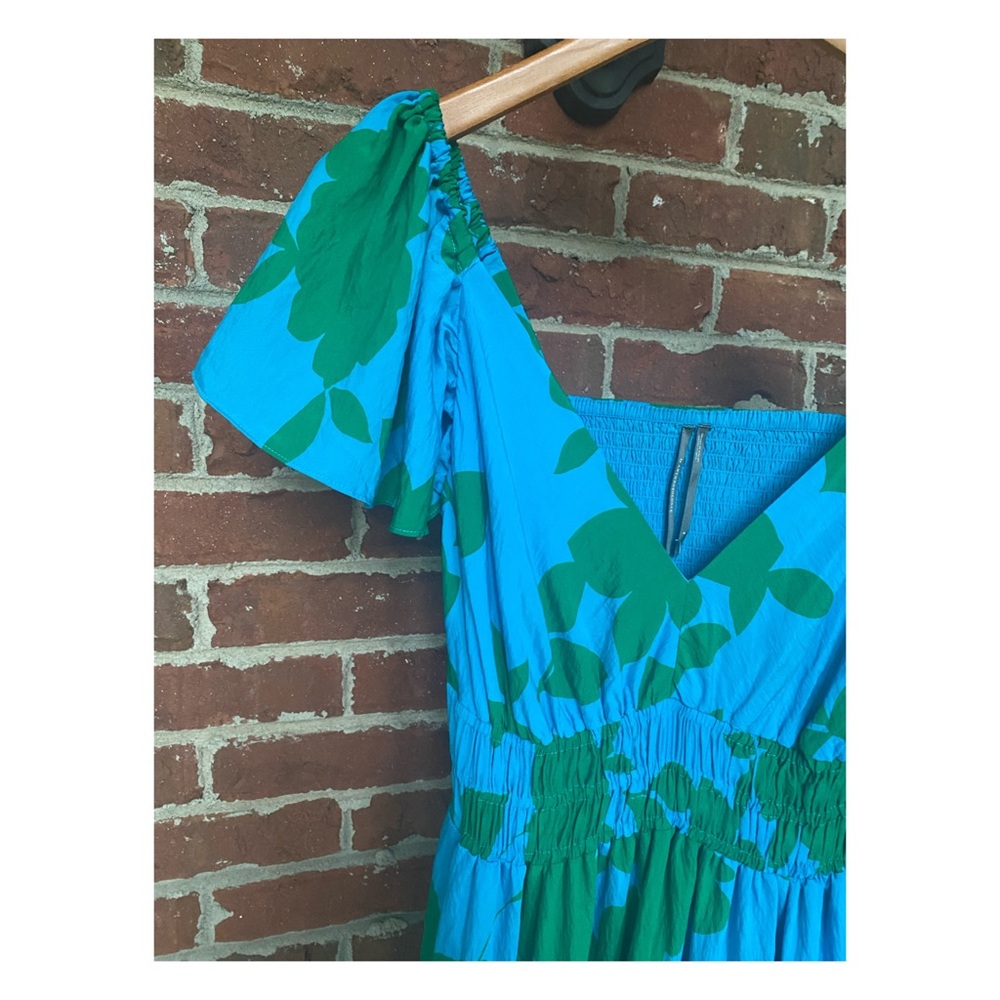 Anthropologie Blue & Green Floral Tiered Midi Dress - Picture 7 of 14